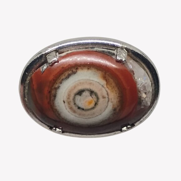 Handmade Jewelry - Vtg Bullseye Eye Agate Brooch Silver Tone Carnelian Orange Brown White Oval